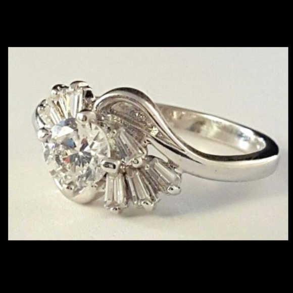 Silver Cocktail Ring Cubic  Zirconia Flower Sizes 4 11 - Picture 3 of 10